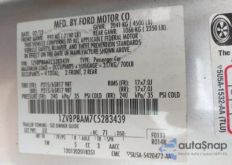 2012 Ford Mustang V6 from USA, damaged, VIN 1ZVBP8AM7C5283439